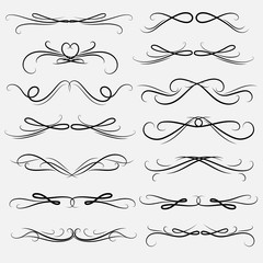 Set Of Decorative Calligraphic Elements For Decoration. Handmade Vector Illustration.