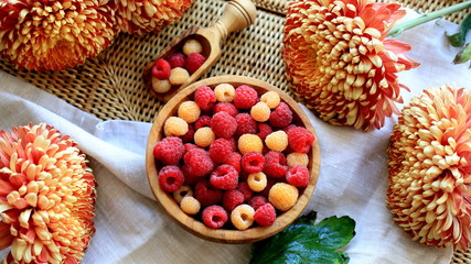 A bowl of autumn raspberries