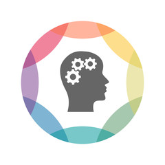farbiges Icon - Kopf mit Zahnrädern - Denken