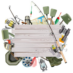 Vector Fishing Concept with Wooden Plank © dashadima