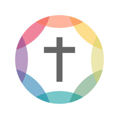 farbiges Icon - Kreuz - Kirche