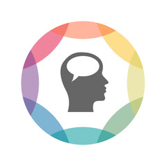 farbiges Icon - Kopf mit Sprechblase - Meinung - Kommentar