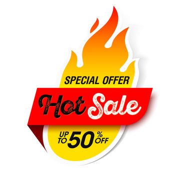 Hot Sale banner. Special offer, big sale, discount up to 50% off