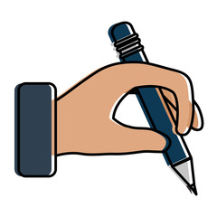 hand human with pencil writing isolated icon