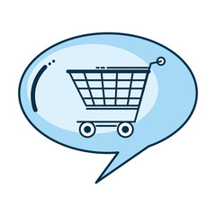 speech bubble with shopping cart isolated icon