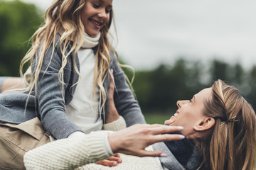 happy mother and daughter