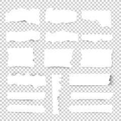 Set of blank Torn paper sheets. Vector note pieces collection with sticky tape.