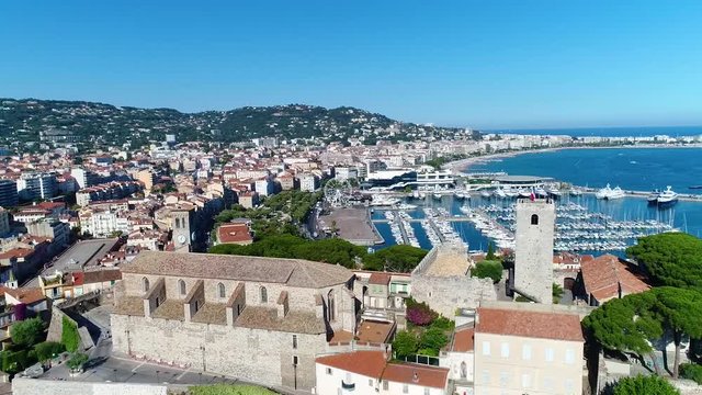 Cannes, Aerial view over le suquet - Old town and Cannes Harbor, HD (1920X1080)