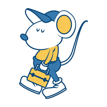 Cute mouse worker with toolbox cartoon icon vector illustration graphic design