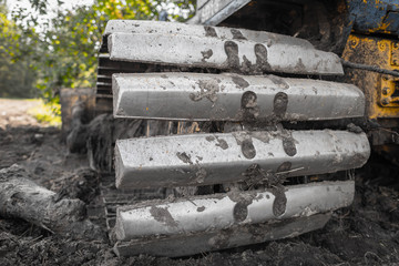caterpillars of an old tractor