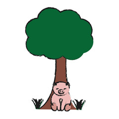 tree and cute pig icon