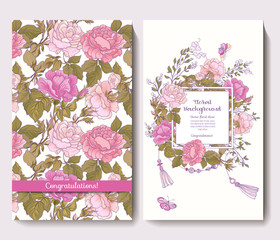 Set of two cards for wedding invitation birthday with rose