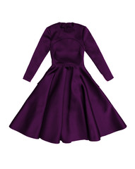 elegant dark purple satin evening dress with long sleeves