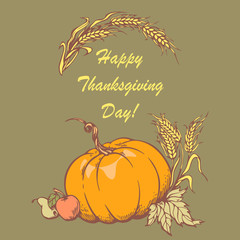 Postcard for Thanksgiving Day. Hand-drawn 