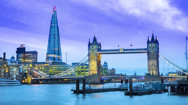 London, View of Tower bridge and the shard by dusk, Time lapse, HD (1920X1080)
