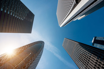 Tokyo skyscrapers buildings at in Tokyo Shinjuku downtown and business district in morning at...