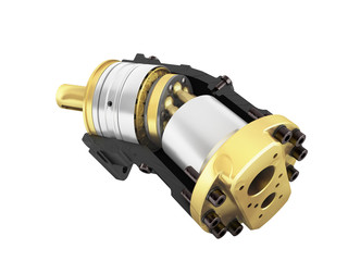 Axial piston hydraulic motor 3d render on white background no shadow
