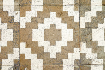 Background texture Brown tiled floor Old and dilapidated