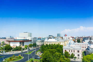 street view of downtown in Bucharest, Romanian