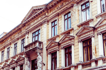 antique building view in Old Town Bucharest, Romanian