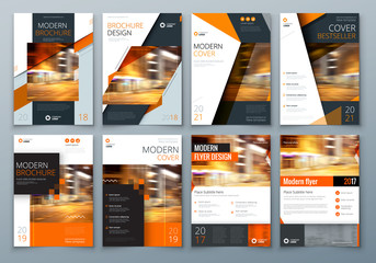 Cover design set. Orange Corporate business template for brochure, report, catalog, magazine, book, booklet. Layout with modern elements and abstract background. Creative vector concept