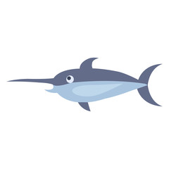 Cute Swordfish Cartoon Flat Vector Sticker or Icon
