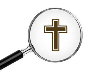Fototapeta premium Lupe sucht/findet - Kreuz - Christentum