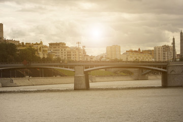 Fototapeta na wymiar Moscow-river, bridge and buildings