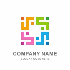 Obraz premium Geometric Colorful Square Pixel Motif Pattern Decoration Interior Wallpaper Business Company Stock Vector Logo Design Template