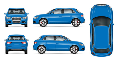 Blue SUV car vector mock up for car branding and advertising. Elements of corporate identity. All layers and groups well organized for easy editing and recolor. View from side, front, back, top.