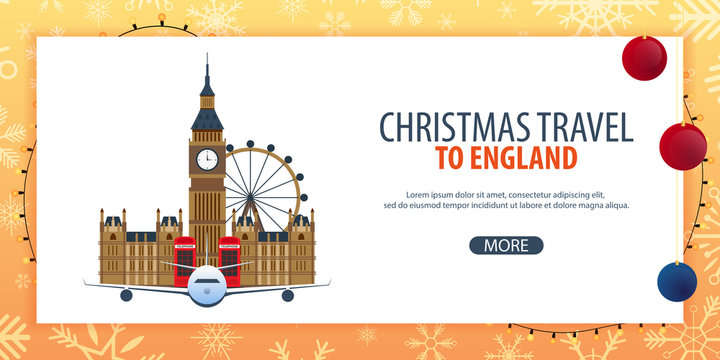 Christmas Travel to England, London. Winter travel. Vector illustration.