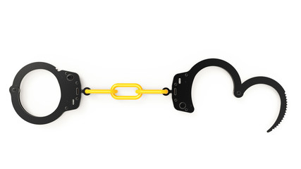 3d rendering of police handcuffs isolated on white background