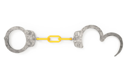3d rendering of police handcuffs isolated on white background