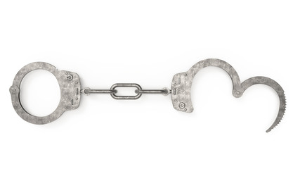 3d rendering of police handcuffs isolated on white background