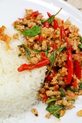 Fried rice with basil and pork delicious