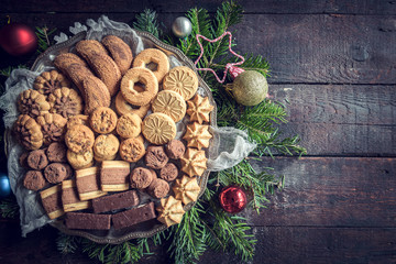 Served Christmas cookies on the plate,blank space