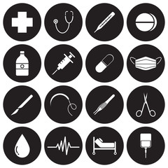 Medical Icons (White On Black Circles)