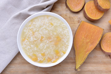 Simple and healthy porridge cooked with sweet potato. For diet and nutrition, healthy eating and lifestyle concepts.