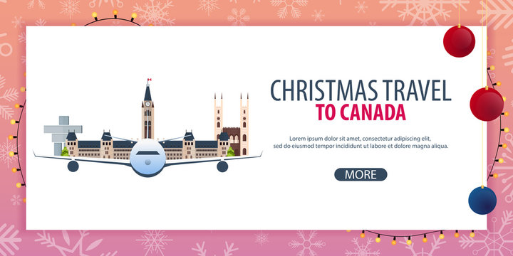 Christmas Travel to Canada. Winter travel. Vector illustration.