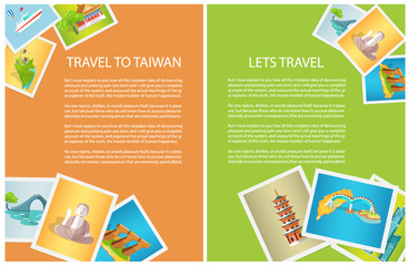Obraz premium Two Vertical Cards Travel to Taiwan and Lets Go