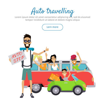 Auto Traveling Flat Design Vector Web Banner 