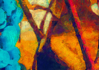 Autumn juicy blue grapes. Yellow grape leaves. Painted on canvas watercolor and oil artwork. Good for printed picture, design postcard, posters and wallpapers. Can be use as colorful artistic texture.
