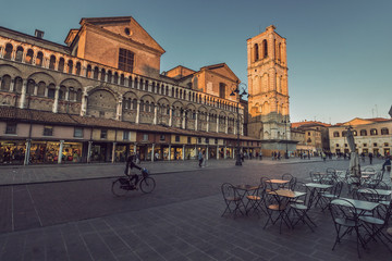 Cathedral and main square of Renaissance town Ferrara - obrazy, fototapety, plakaty