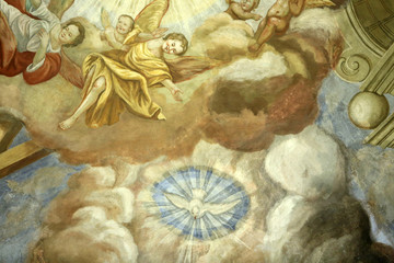 Obraz na płótnie Canvas Colombe de la Paix. Notre-Dame de l'Assomption. Cordon. Dove of peace. Our Lady of the Assumption.