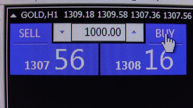 pressing buy gold button on forex market quotes ticker board - new quality financial business data screen close up dynamic technology motion video footage
