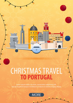 Christmas Travel to Portugal. Winter travel. Vector illustration.