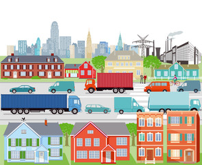 Naklejka premium große Stadt mit Straßenverkehr