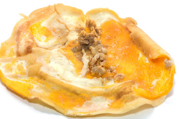 crepe roll with egg,Thai dessert on white background