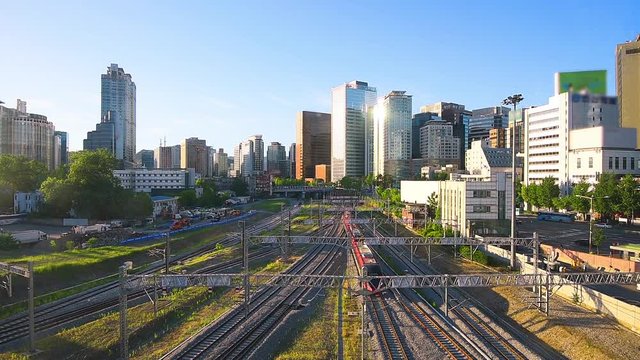 traffic and architecture in Seoul Station of Seou City ,South Korea