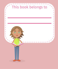 Girl Holds Book and Place for Signing Illustration